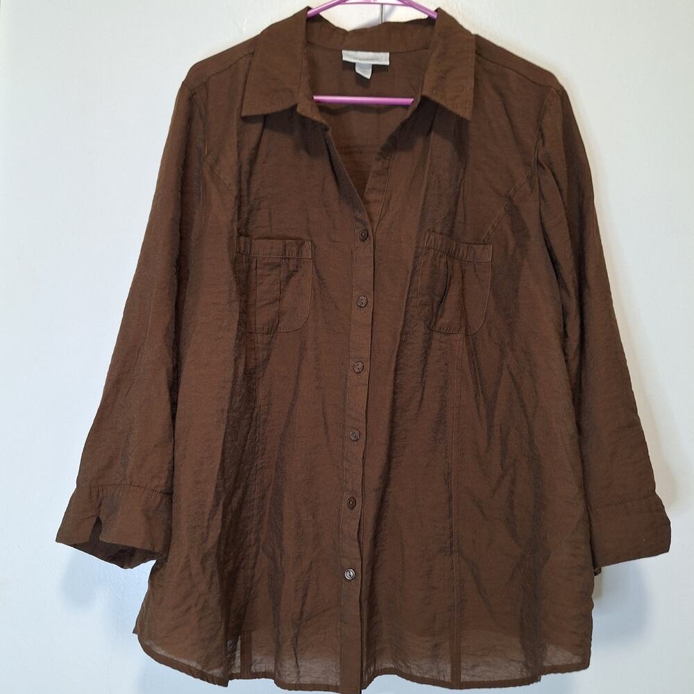 Dressbarn Womans Brown Button Down Blouse Size 2X